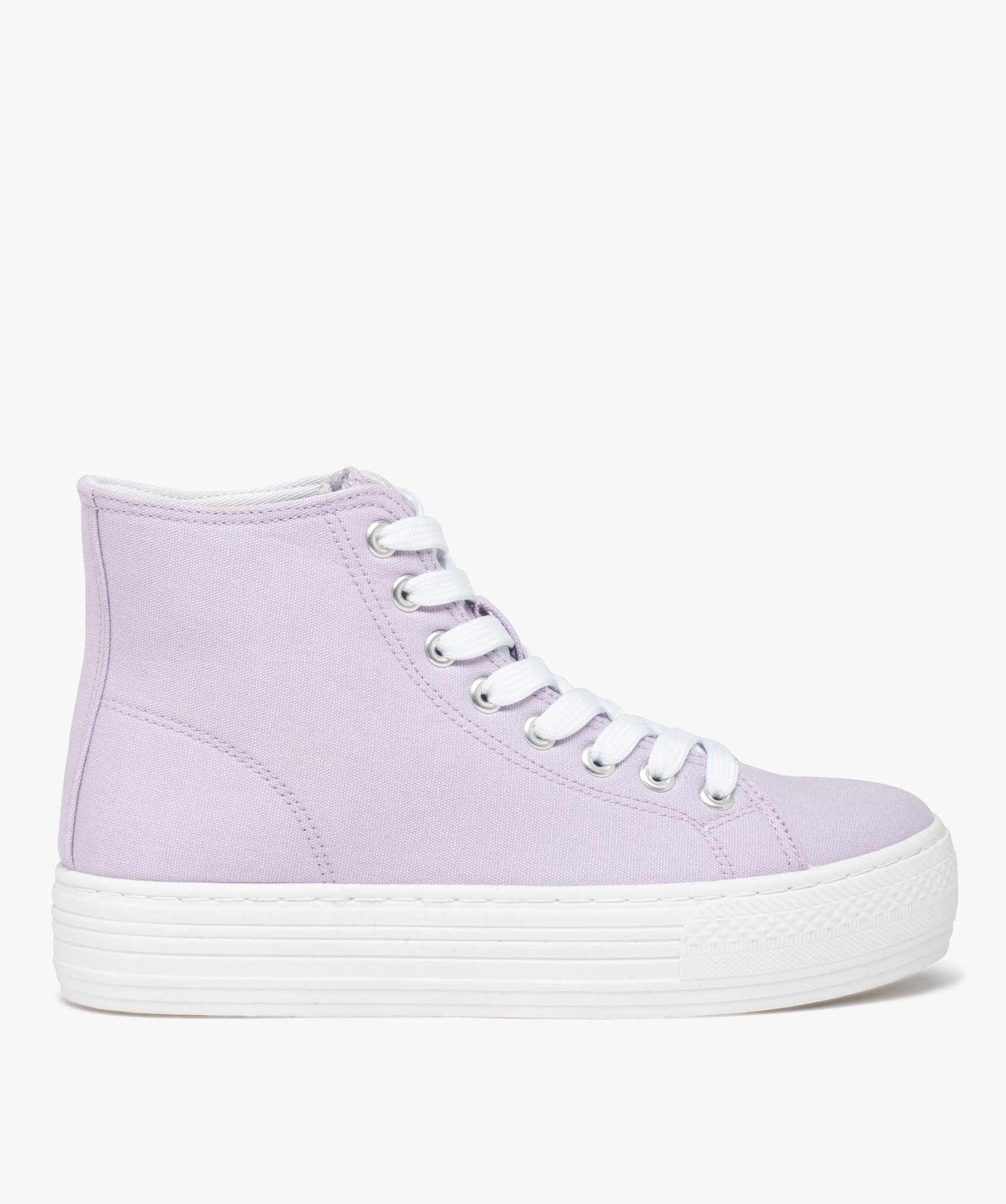 Baskets femme mid-cut en toile à semelle plateforme violet | GEMO