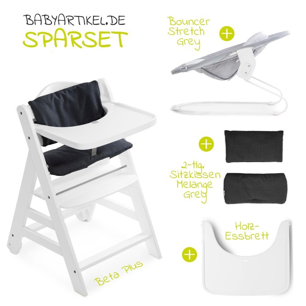 Hauck Hochstuhl Beta Plus White Newborn Set (Set, 5 St), Babystuhl ab Geburt inkl. Aufsatz für Neugeborene, Tisch, Sitzauflage
