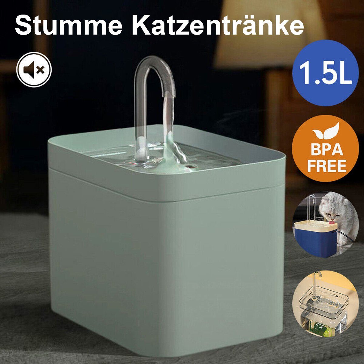 flowgoer Nager-Futterhaus Trinkspender für Hunde und Katzen, lautlos, 1,5 l, Trinkbrunnen für Haustiere, elektrisch, automatisch