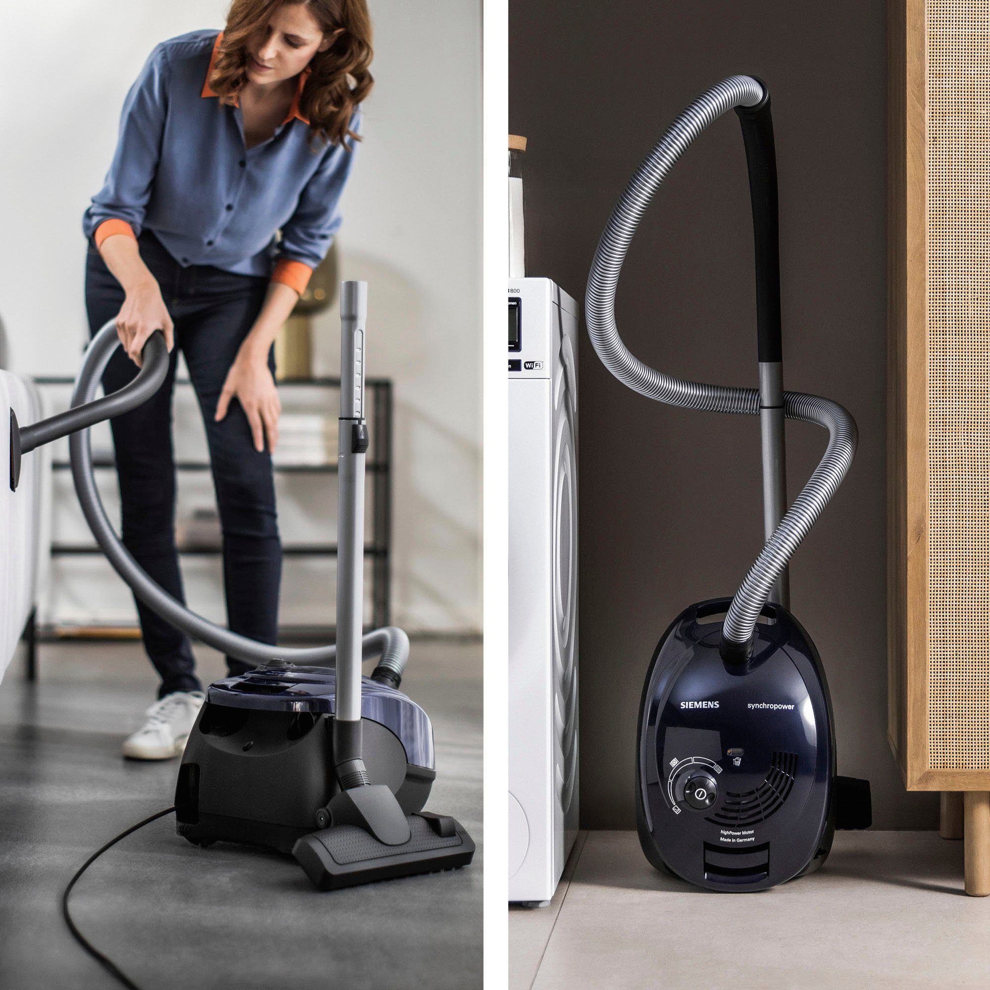 SIEMENS Bodenstaubsauger VS06A111, 600 W, mit Beutel, Hygienefilter, inkl. Fugendüse und Polsterdüse, blau
