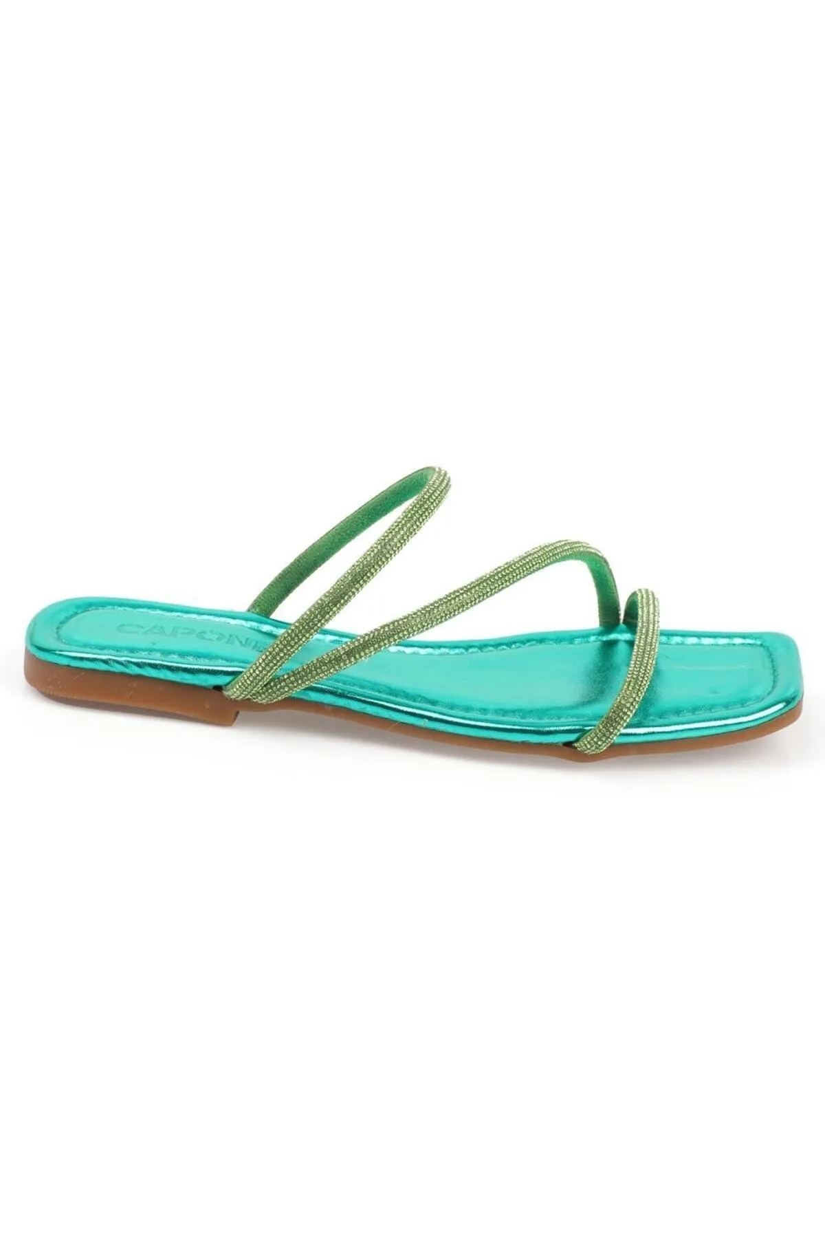Capone Outfitters  Capone Stoned 3-Striped Flat Heel Quilted Green Damenhausschuhe