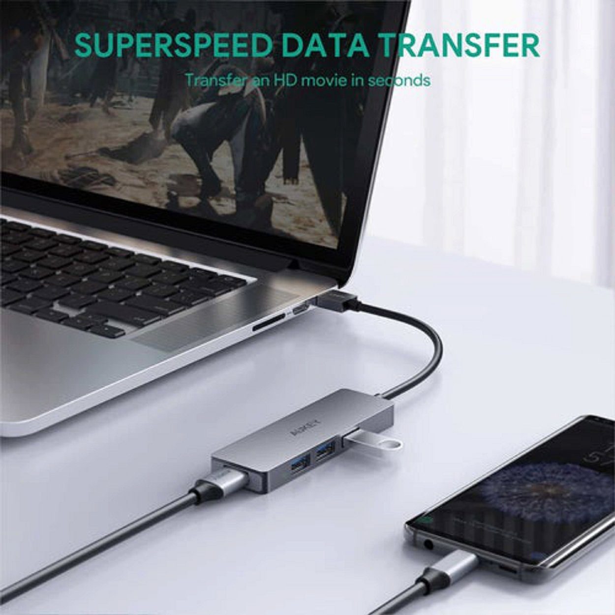 NAIPO Tablet-Adapter, Alu Ultraflach USB 3.0 USB Hub mit 4 Anschluss