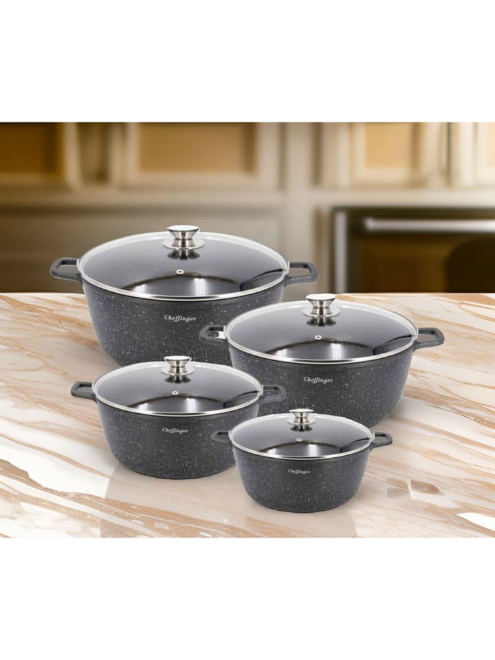 Cheffinger 8 tlg Kochtopf Set Topf Induktion Anti Haft 20-24-28-32cm in Schwarz günstig kaufen onesize