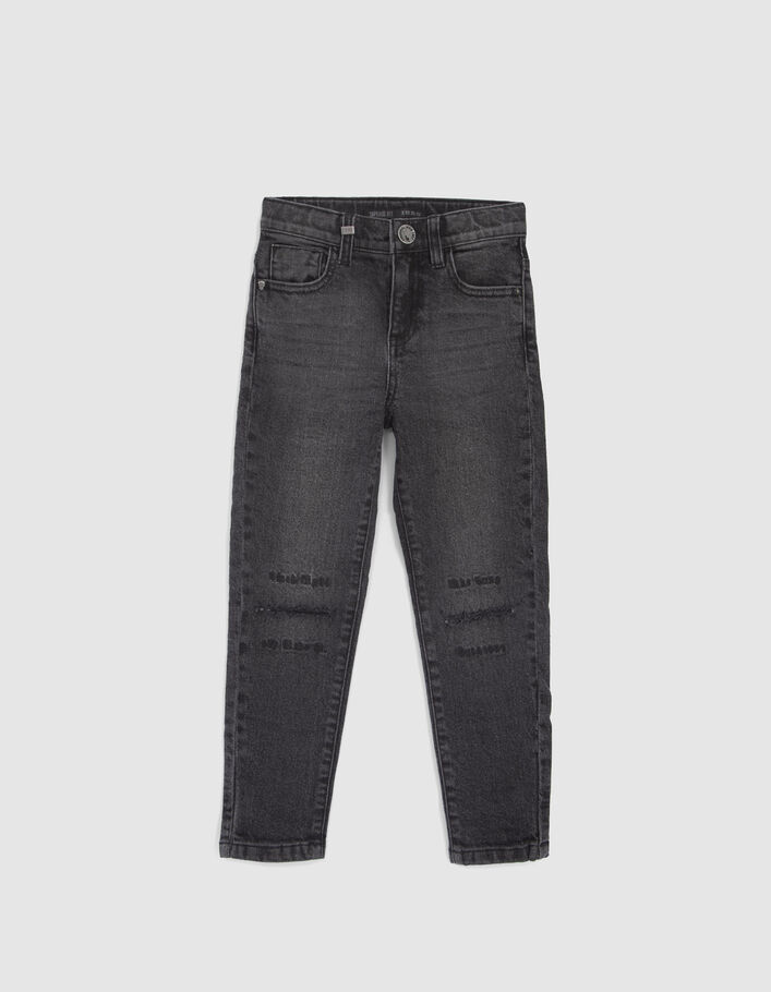 Jean TAPERED gris broderies et usures genoux garçon