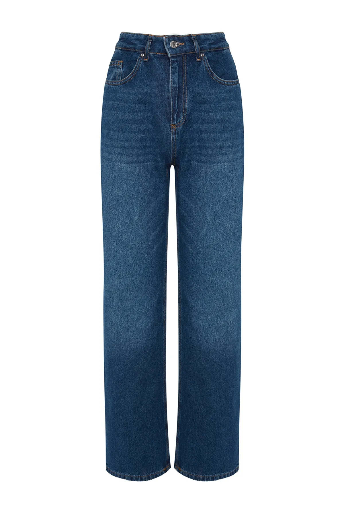 Trendyol Collection  Dunkelblaue Jeans mit hoher Taille und weitem Bein TWOAW24JE00074