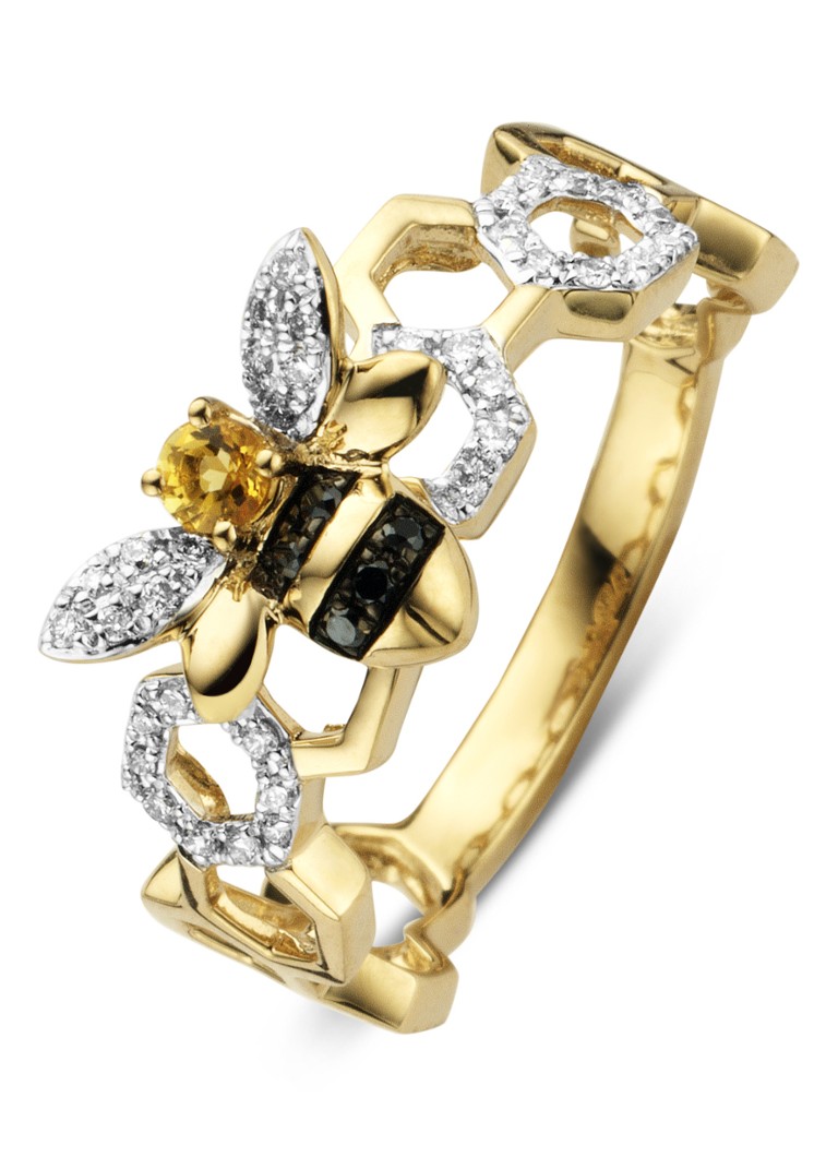 Diamond Point Gold ring 0.07 ct citrine Queen Bee