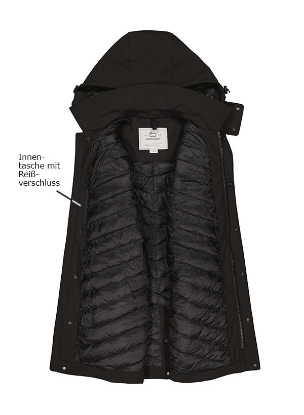 WOOLRICH, Daunenparka Barrow, Softshell wasserabweisend, schwarz