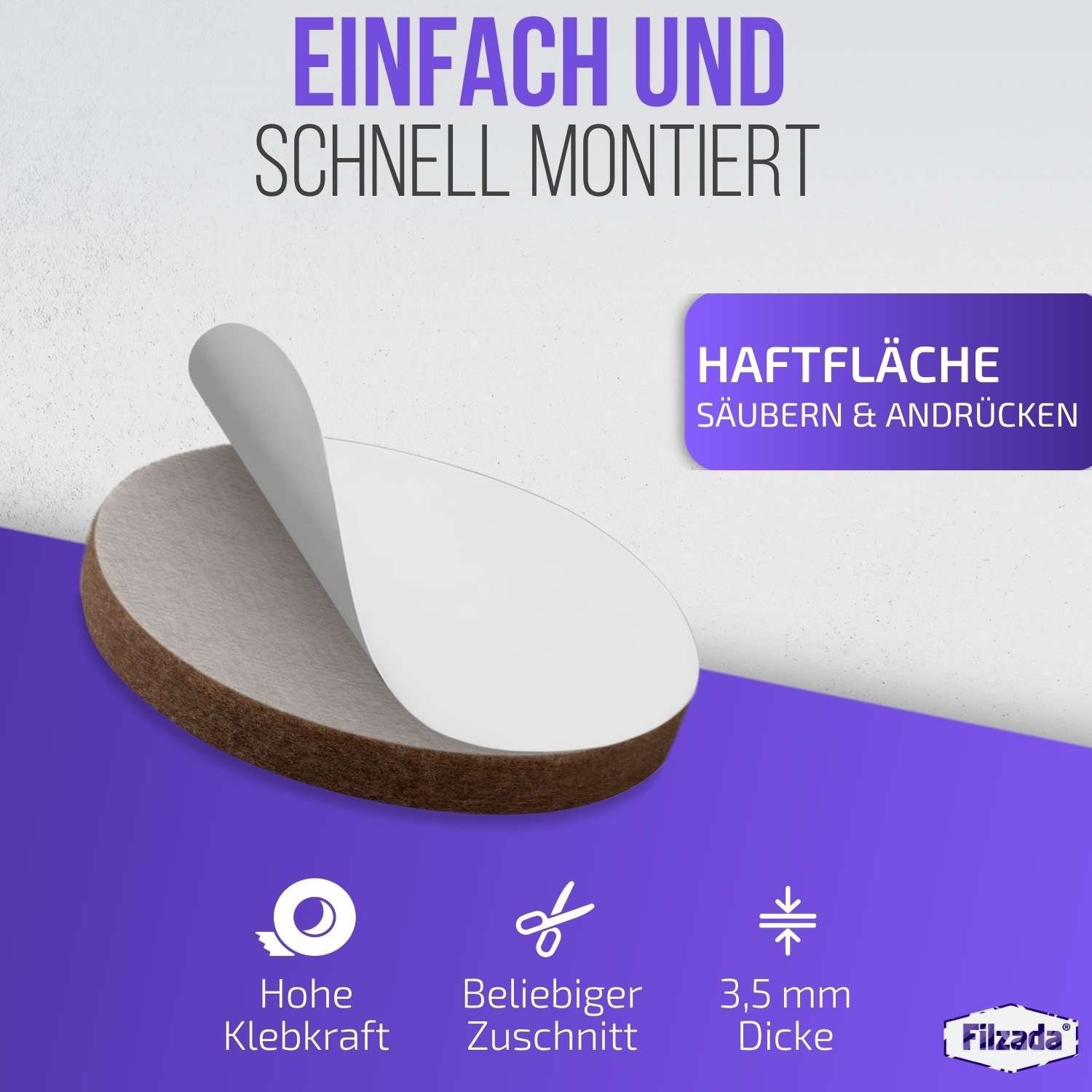 Filzada Filzgleiter Filzgleiter Selbstklebend Platten Set 200x200mm & Ø20mm Möbelgleiter