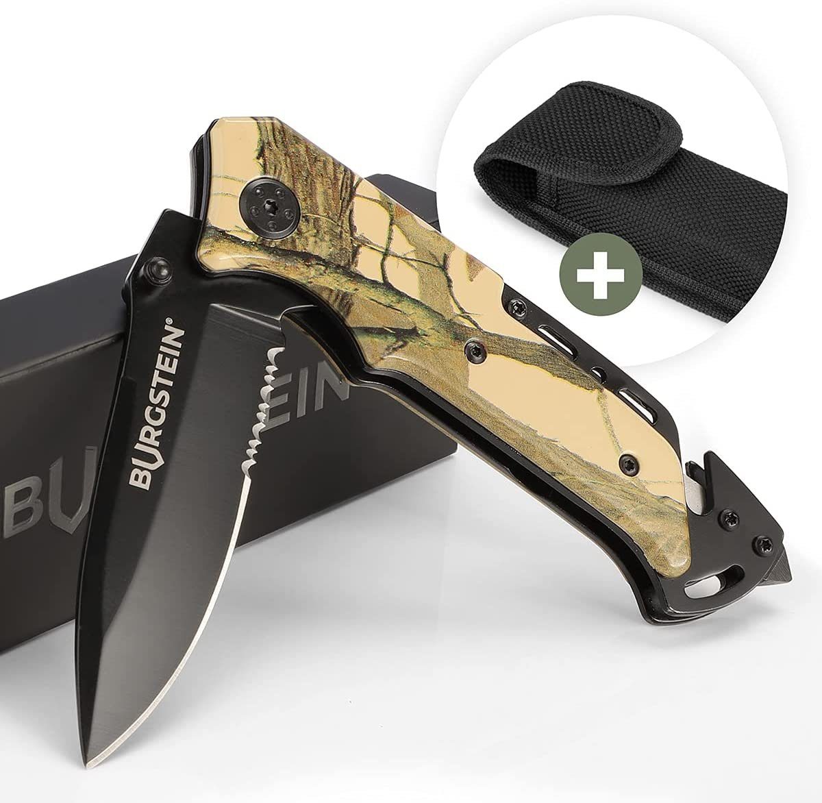Burgstein Anzucht- und Kräutererde Outdoor Taschenmesser mit Gürteltasche - Klappmesser Carbon, Carbon Carbon