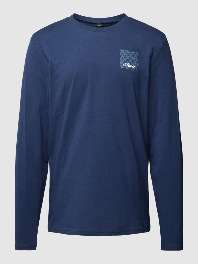 Longsleeve mit Label-Print Modell 'Mix & Match' in dunkelblau
