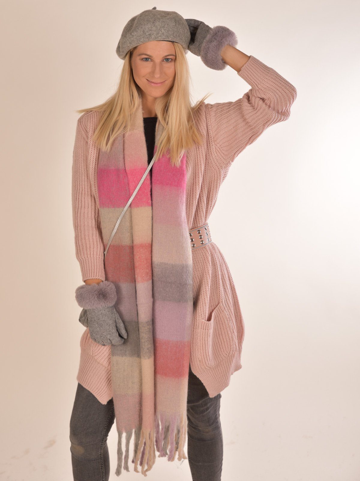 styleBREAKER XXL-Schal, (1-St), Karo Web Strickschal bunt