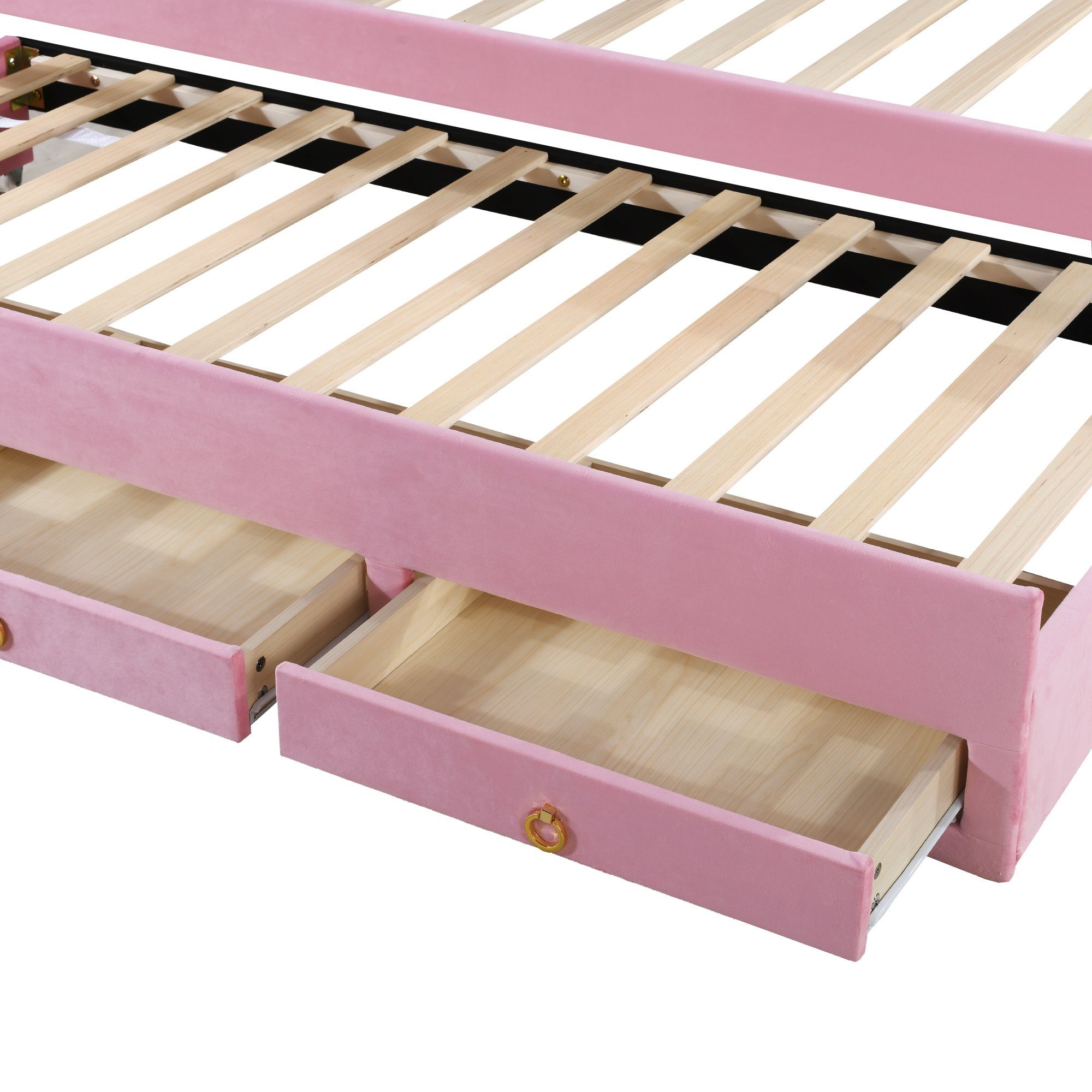 OKWISH Kinderbett Stauraumbett Gästebett Bett Polsterbett (Samtstoff Multifunktionales gepolstertes Einzelbett-Schlafsofa, mit ausziehbarem Bett, Stauraumschublade und farbwechselndem LED-Licht), ohne Matratze, 90 x 200 cm