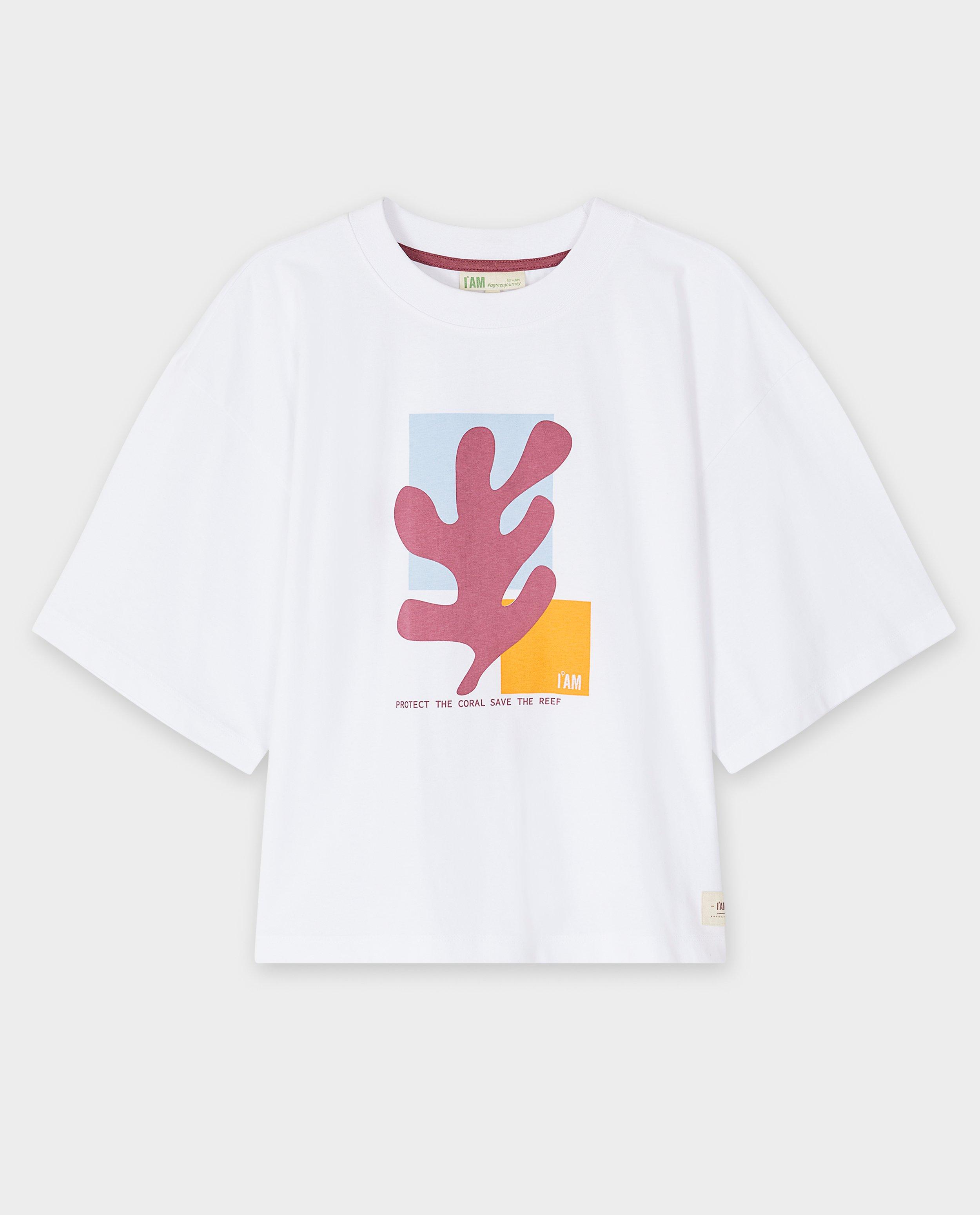 Tricou I AM Biokatoenen cu imprimeu, mărimi XS-XXL, alb