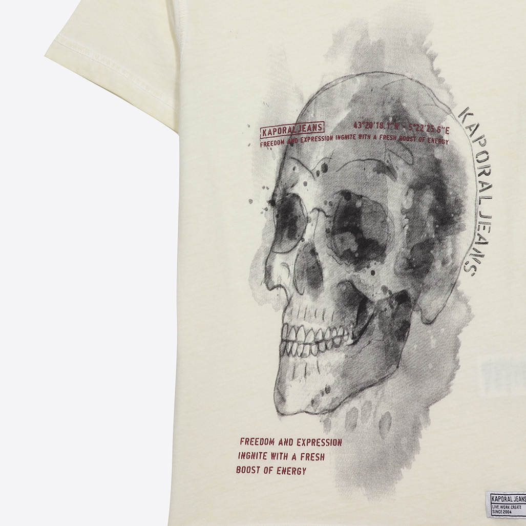 ROBY   T-shirt écru imprimé tête de mort garçon en 100% coton