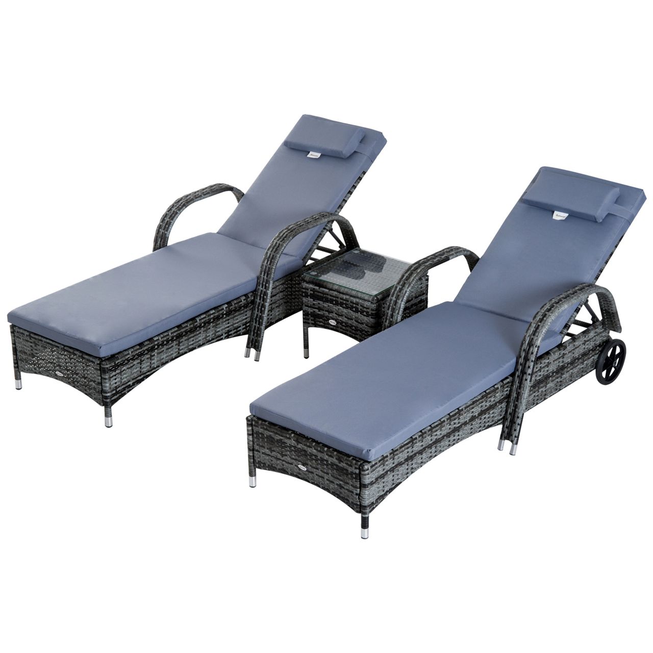 Outsunny Sonnenliege Gartenliege Tisch 3er Set Gartenmöbel Polyrattan Grau
