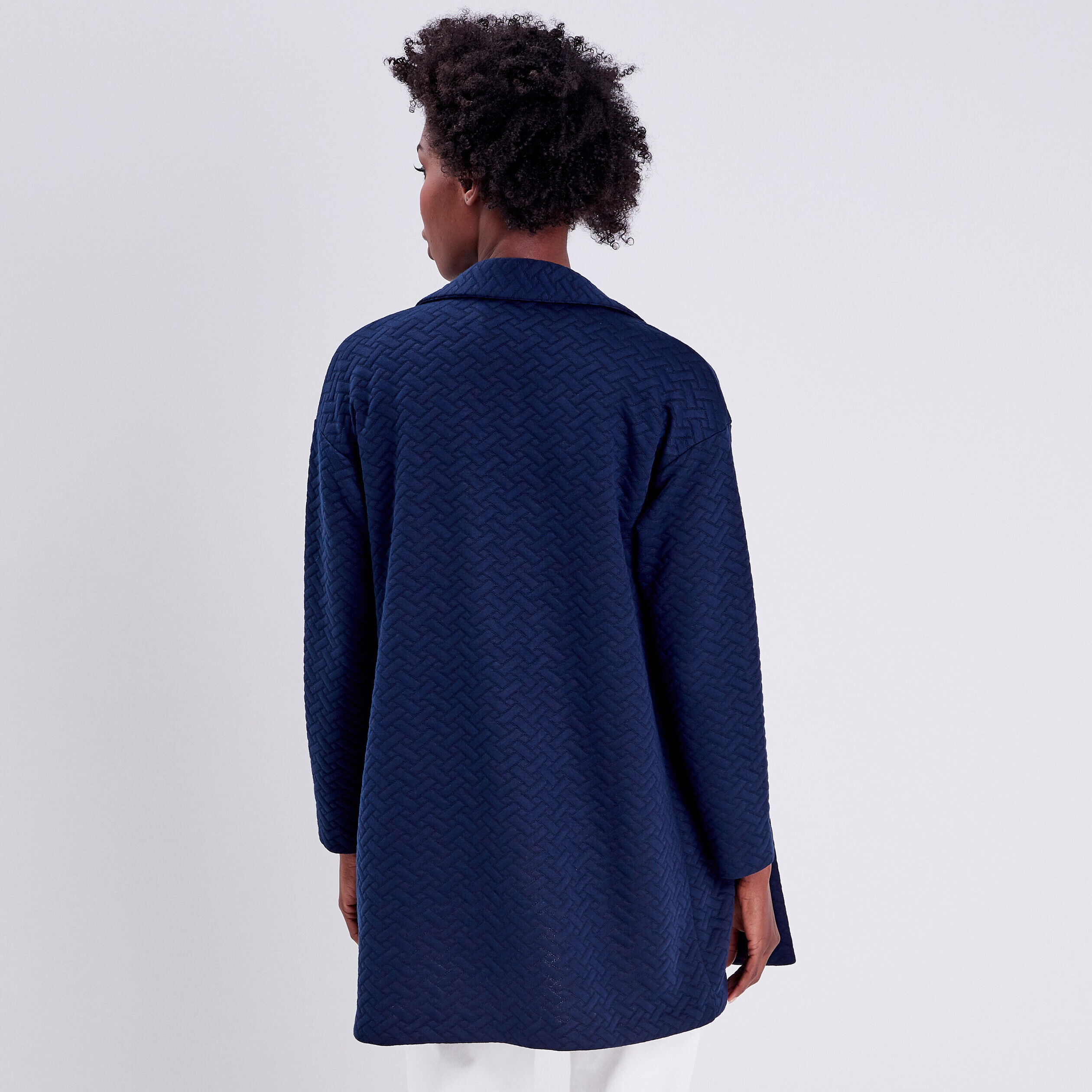 Manteau droit manches longues bleu marine femme | Cache Cache