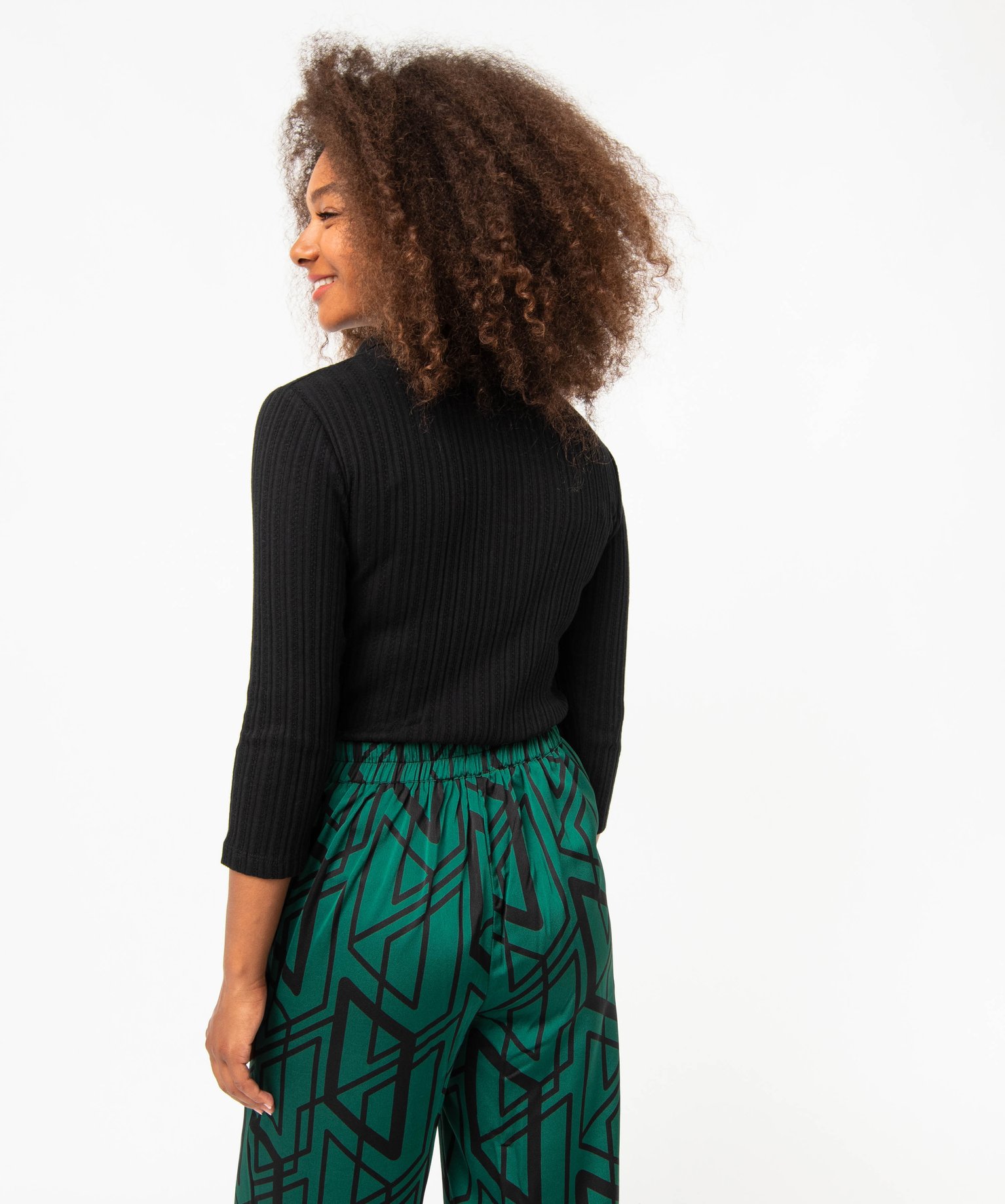 Tee-shirt à manches longues avec col polo femme noir | GEMO