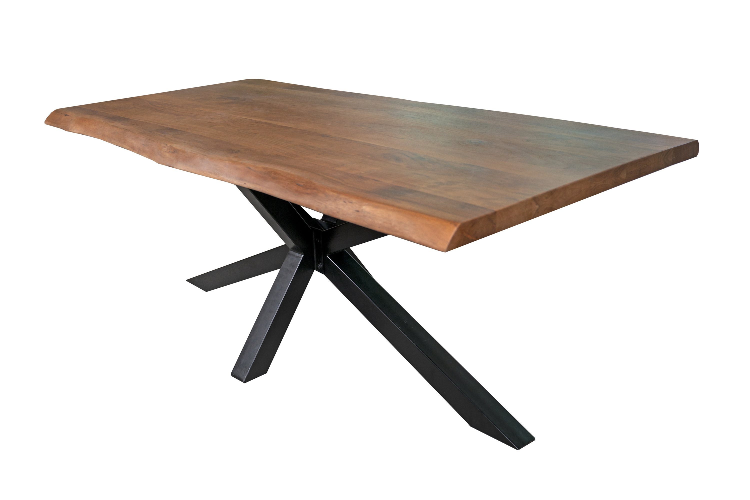 SAM® Essgruppe Leonie, Akazienholz, nussbaumfarben, Baumkante, Metallgestell und 4 Stühle