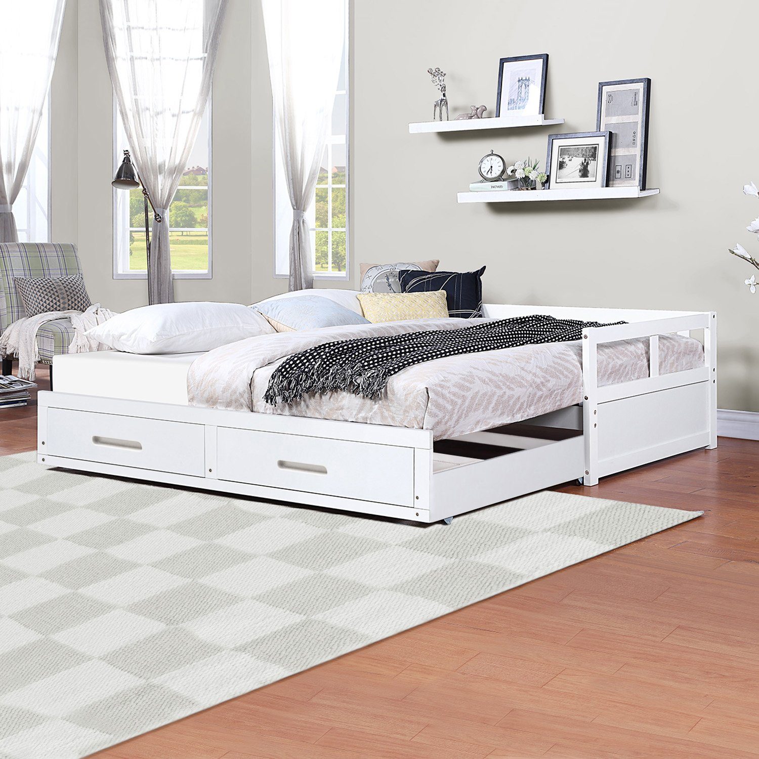 HAUSS SPLOE Schlafsofa Schlafsofa Holzbett Schiebebett Kinderbett Einzelbett Doppelbett, mit Relaxfunktion, Kiefernbett mit Stauraum