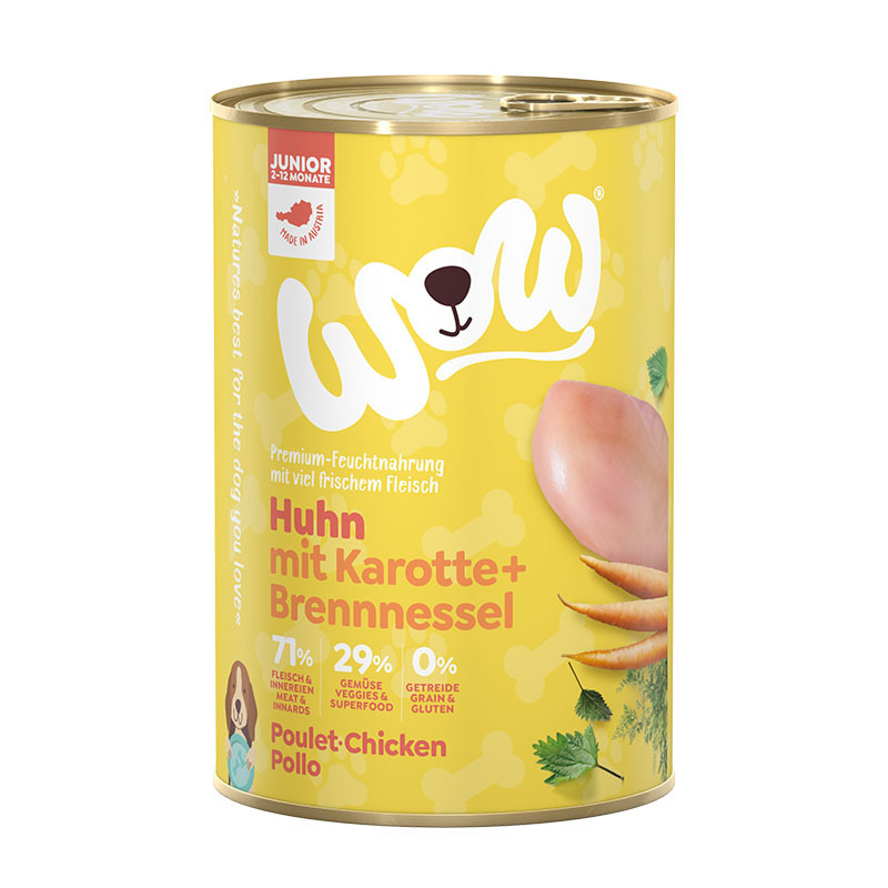 WOW Hundenassfutter WOW Junior 6x400g Huhn mit Karotte