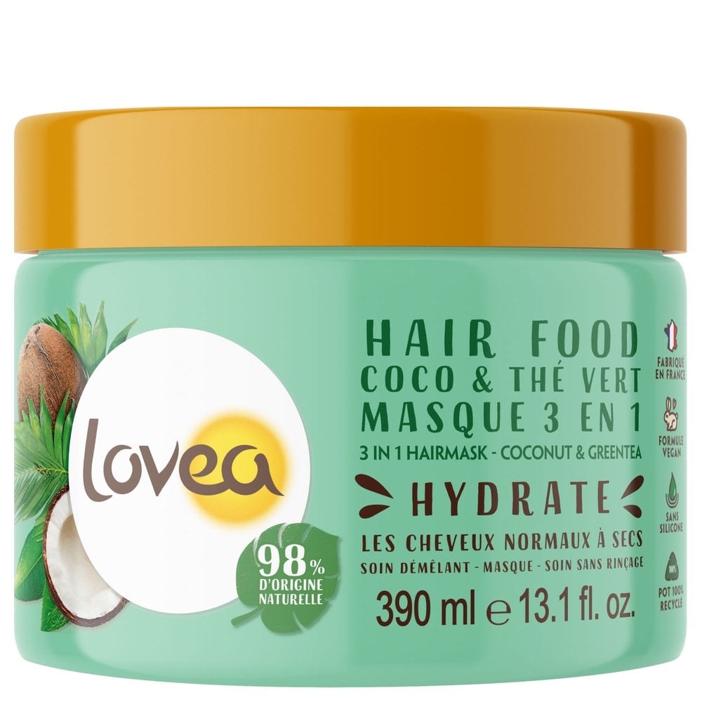 lovea Hair Food Coco & Thé Vert Masque 3 en 1 Masque Capillaire - Cheveux Normaux à Secs