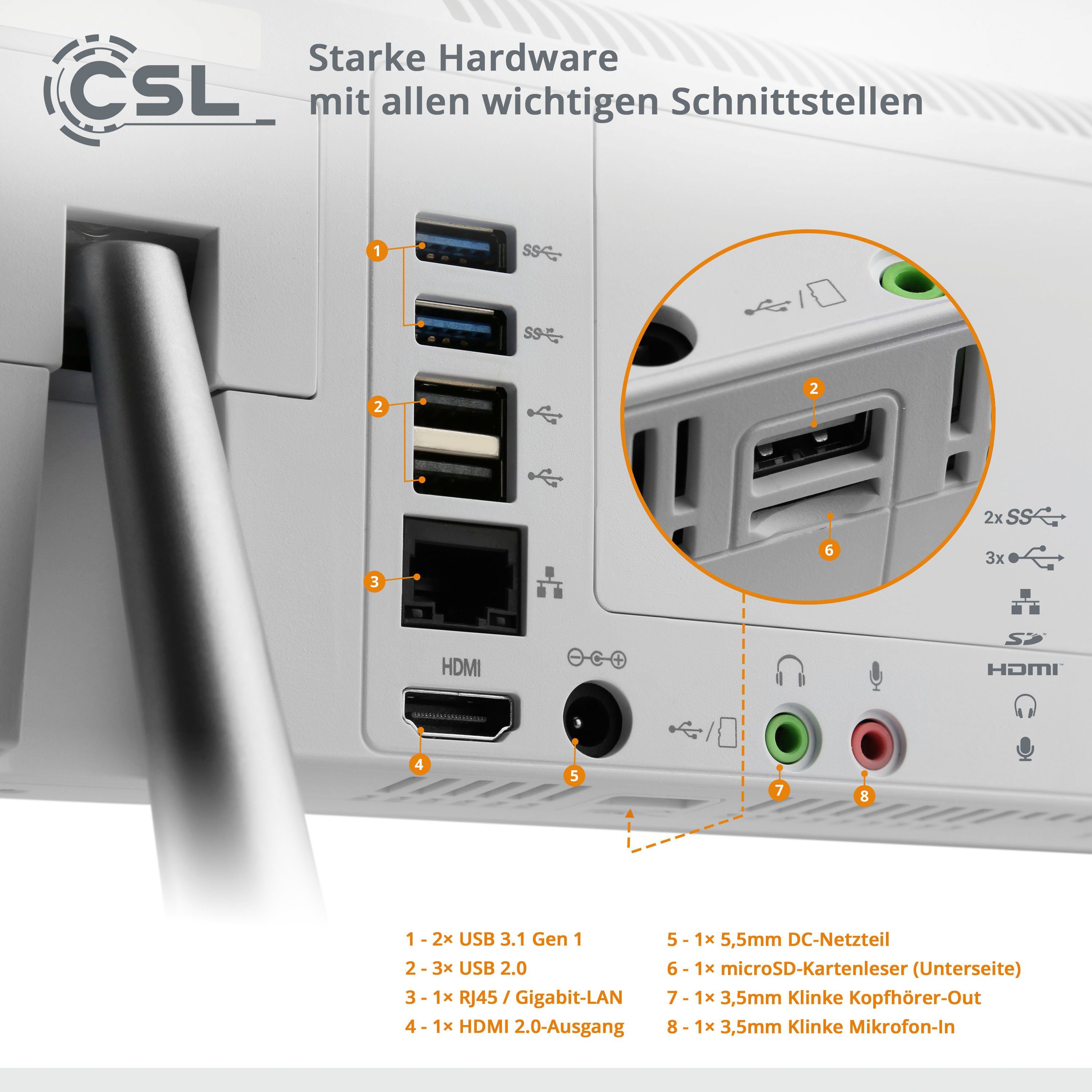 CSL Unity F24-GLS mit Windows 10 Pro All-in-One PC (23,8 Zoll, Intel Celeron N4120, UHD Graphics 600, 16 GB RAM, 128 GB SSD)