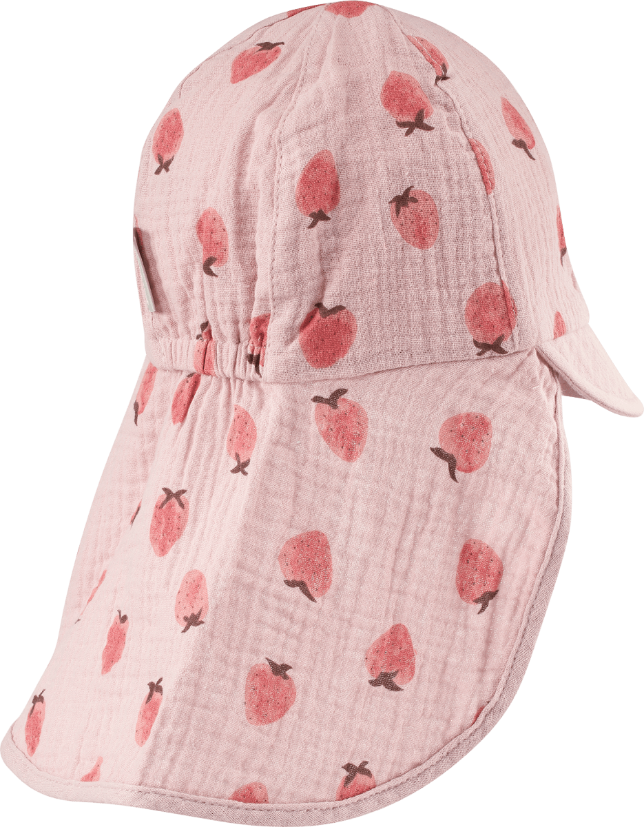 Schirmmütze aus Musselin mit Erdbeer-Muster, rosa, Gr. 50/51, 1 St