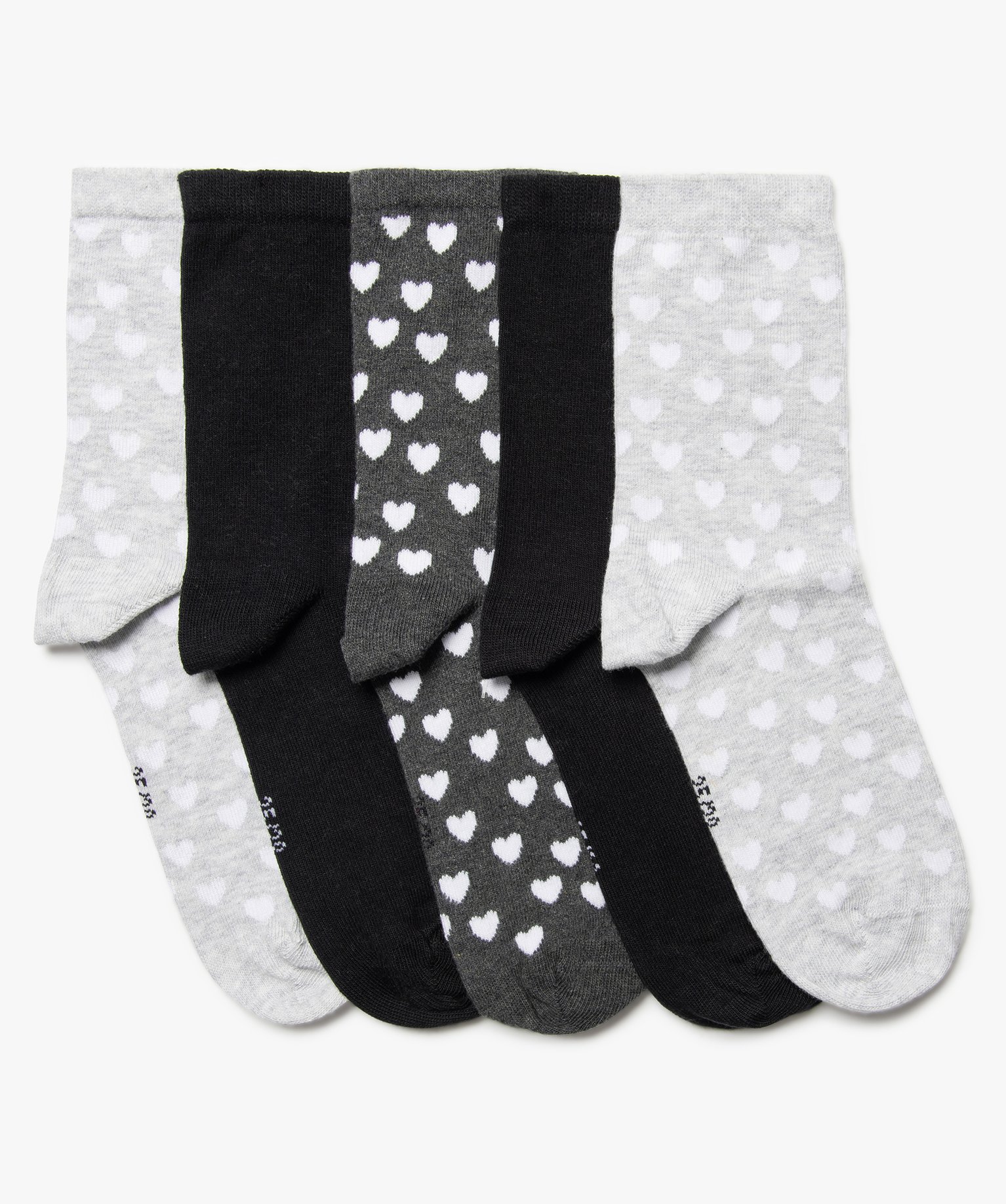 Chaussettes fille à motifs coeurs tige haute (lot de 5) gris | GEMO