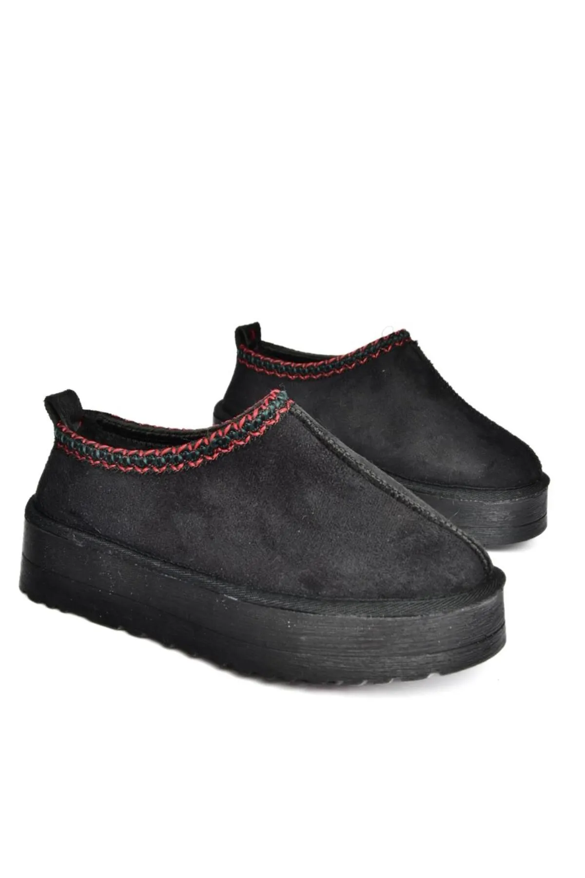 Fox Shoes  R612047302 Schwarze Wildleder-Damenhausschuhe mit dicker Sohle und haariger Innenseite