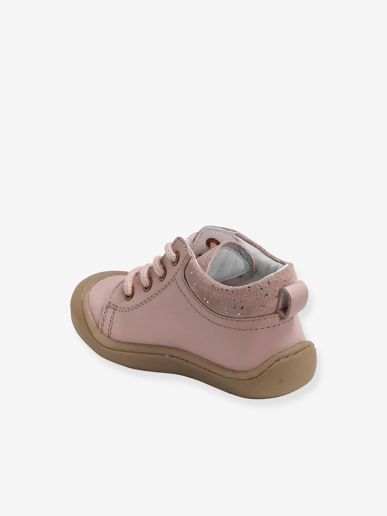 Bottillons cuir souple bébé fille 4 pattes rose clair