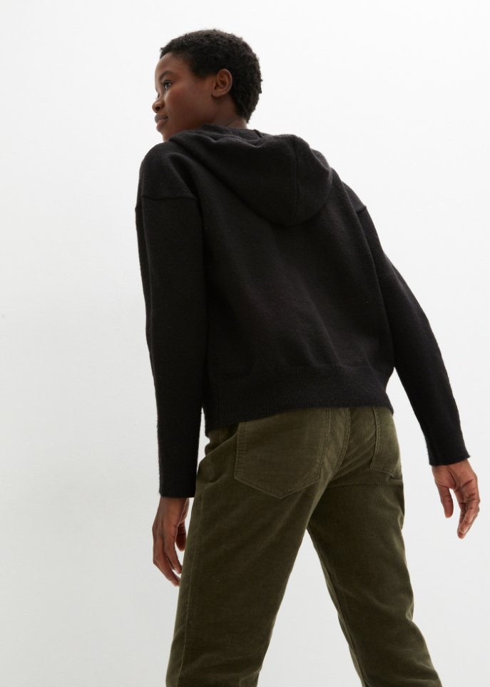 Strick-Pullover mit V-Ausschnitt und Kapuze
