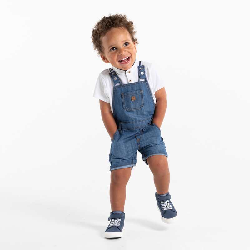 Salopette courte denim et t-shirt tunisien bleue bébé garçon