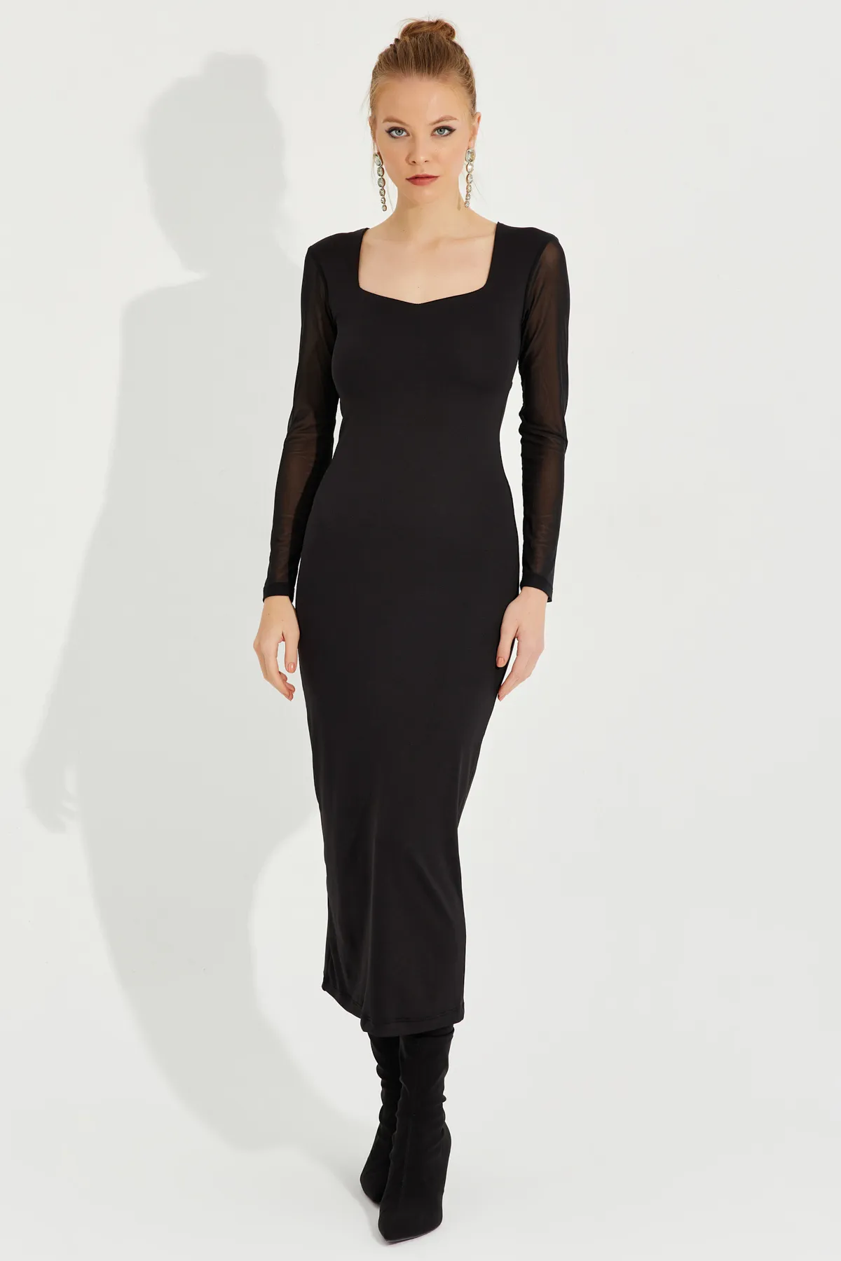 Cool & Sexy  Schwarzes Tüll-Midikleid für Damen EY2599