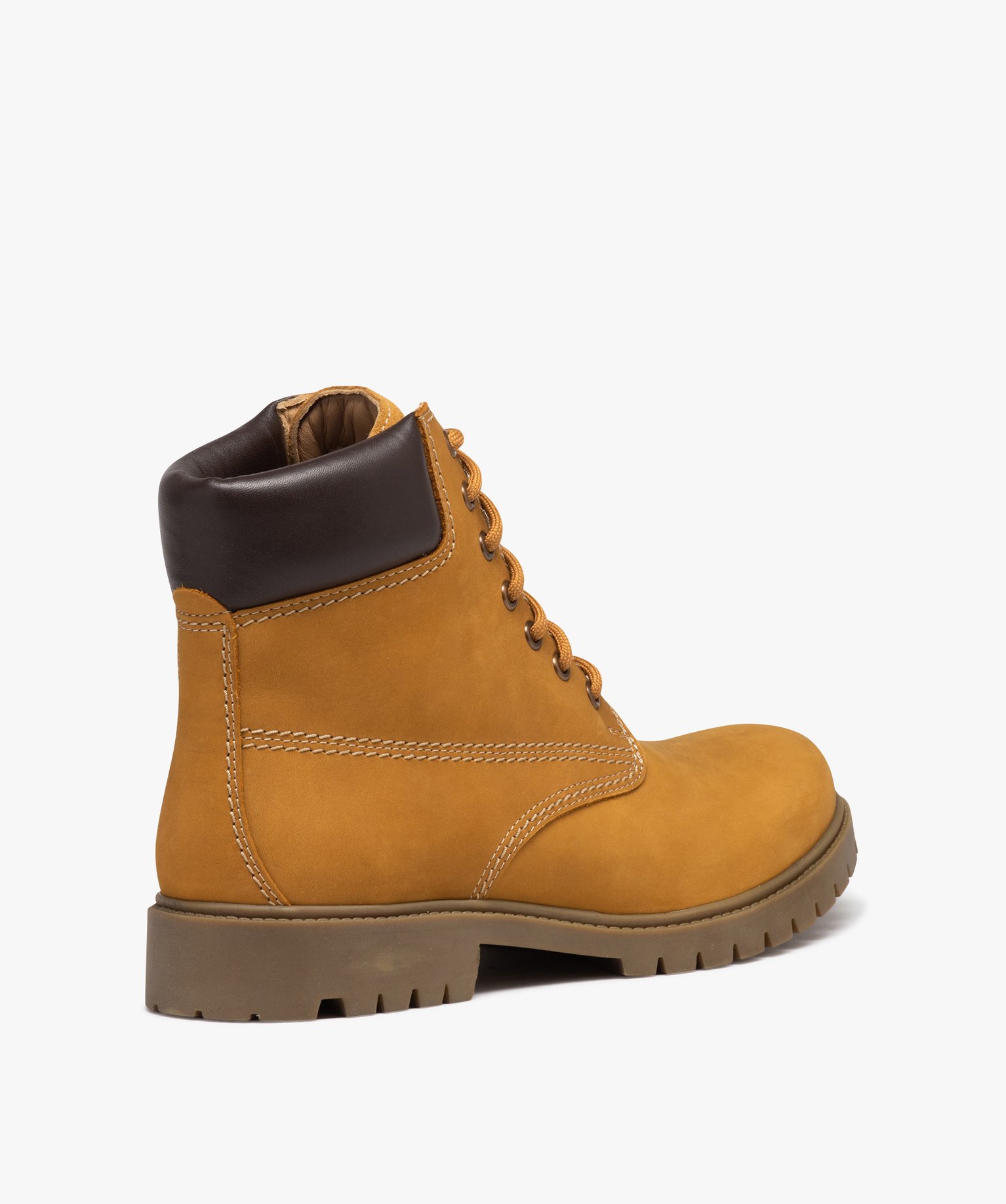 Boots homme dessus en cuir suédé uni et col matelassé camel | GEMO