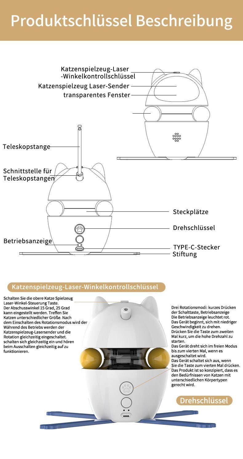pochento Tier-Intelligenzspielzeug Katzenspielzeug, Elektrisches Katzenspielzeug, lustige KEatze, Infrarot mit Bewegungssensor, bequem und einfach, intelligent elektrisch abnehmbar, Infrarot-Umweltschutz und stabileres Haustier-Smart-Spielzeug Infrar