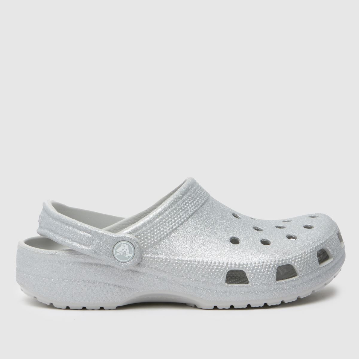 Crocs Classic csillámos klumpa szandál ezüst színben