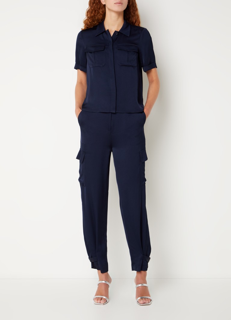 Pantaloni LKBennett Luna cu talie înaltă, conici, din satin, cu buzunare cu clapă