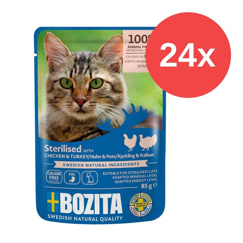 Sparpaket Bozita Häppchen in Soße Sterilised 24 x 85 g | bitiba %