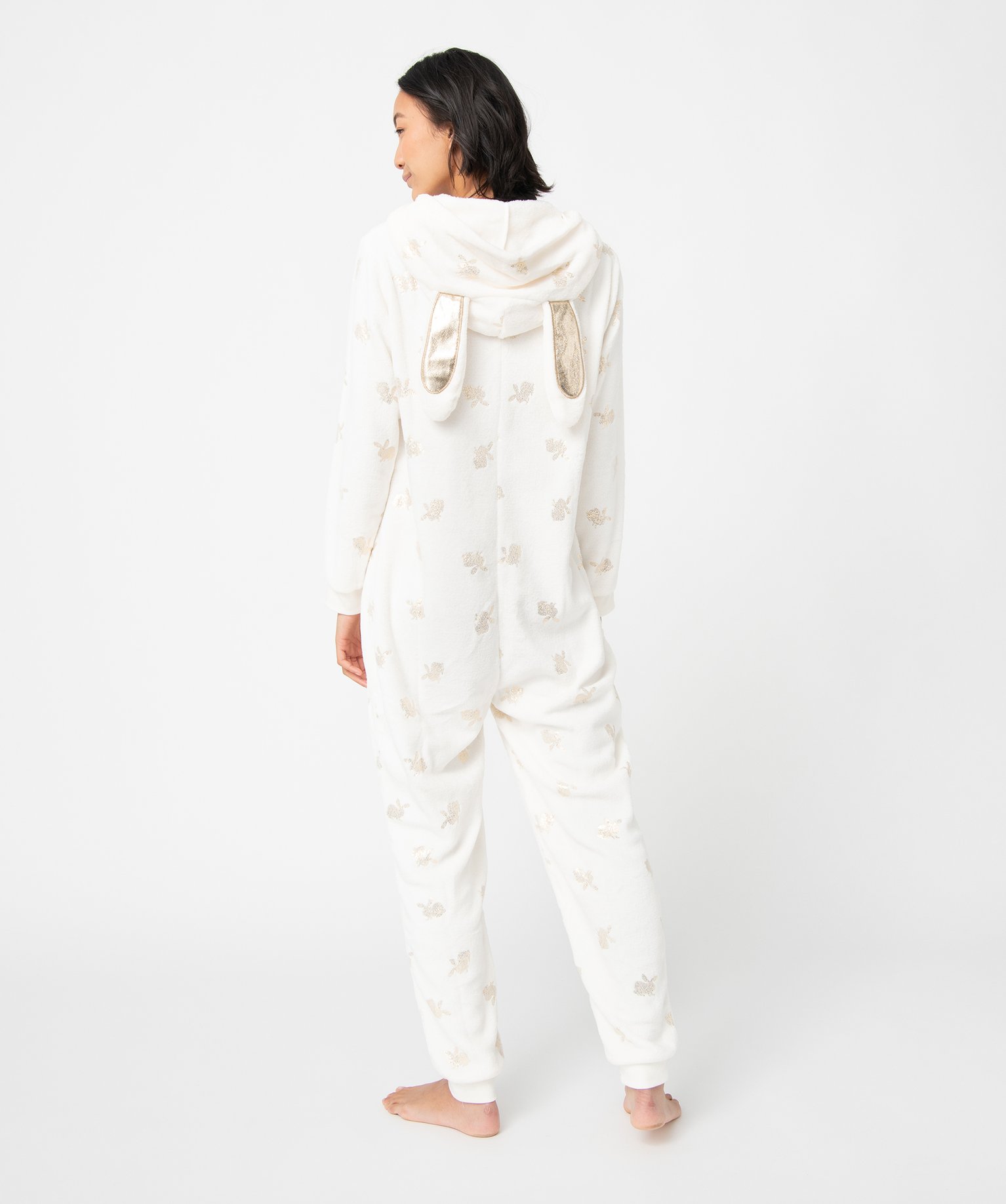 Combinaison pyjama femme en maille peluche à motifs pailletés blanc | GEMO