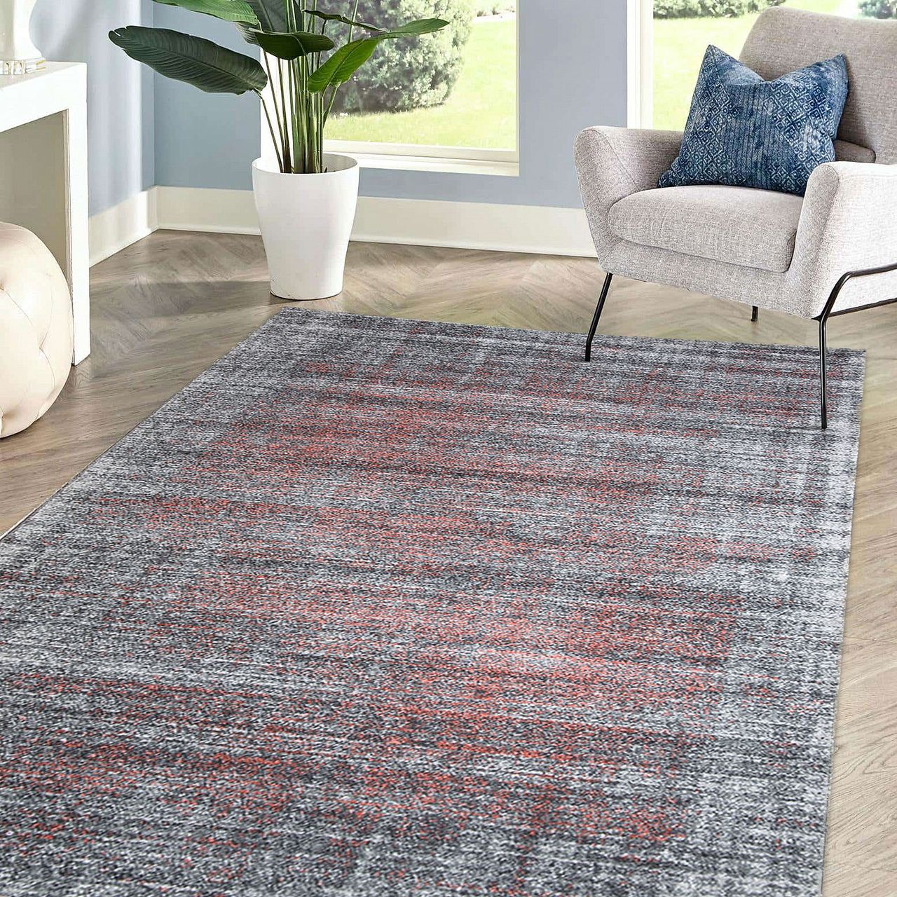 HOMCOM Teppich Kurzflor Grau-Koralle 230 x 160 x 1 cm