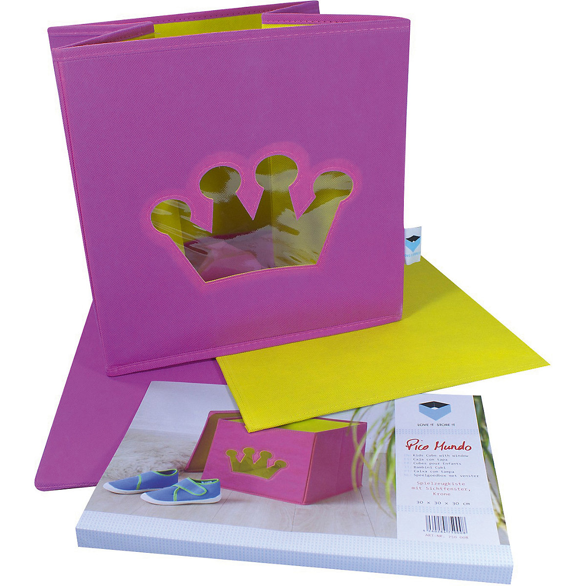 Aufbewahrungsbox Krone pink, mit Sichtfenster, 30 x 30 x 30 cm