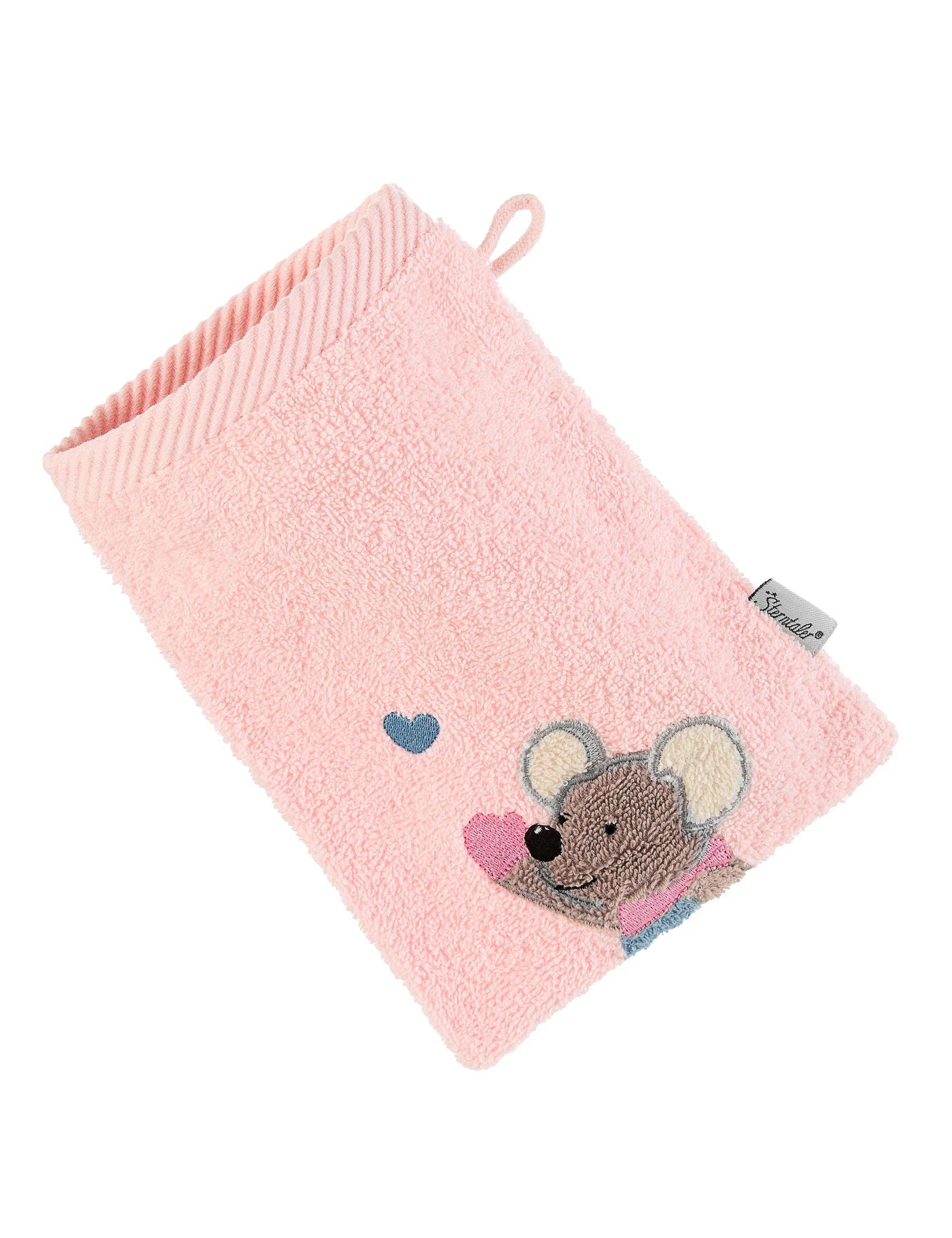 Waschhandschuh Maus Mabel in Zartrosa, 15x21cm