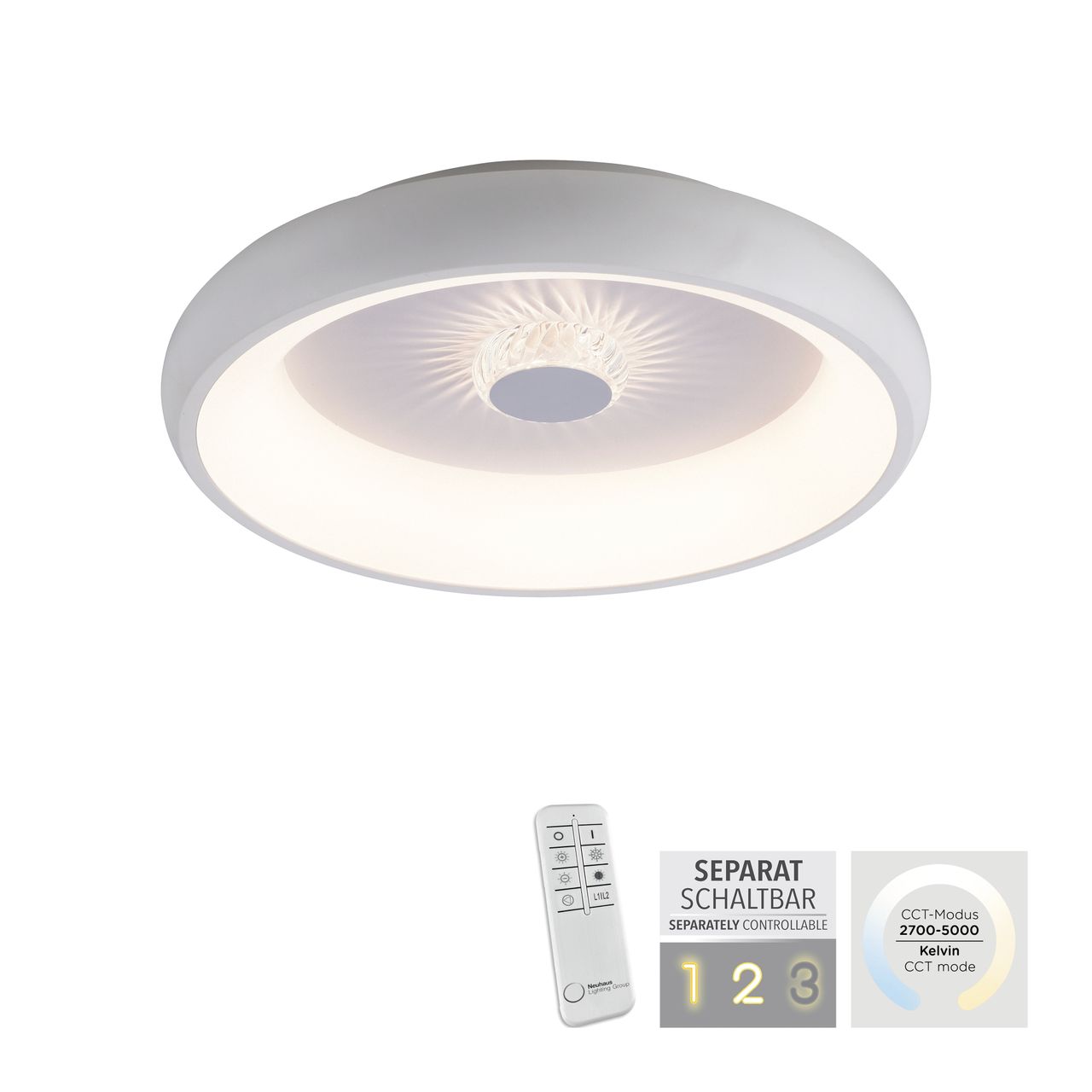 JUST LIGHT LED Deckenleuchte VERTIGO, CCT, dimmbar, Fernbedienung, Ø46,5 cm, Kristall-Effekt