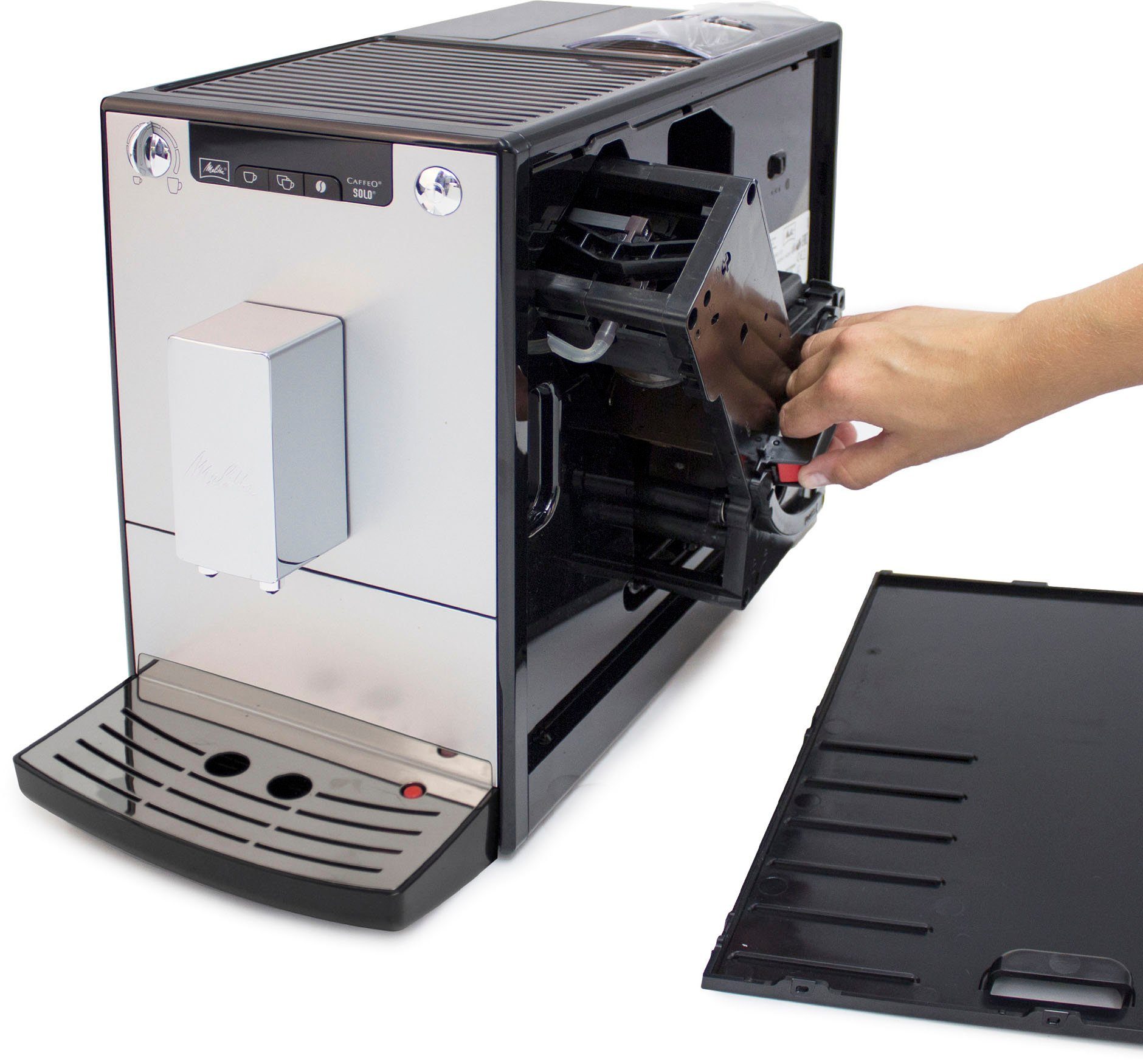 Melitta Kaffeevollautomat Solo® E950-203, silber/schwarz, Perfekt für Café crème & Espresso, nur 20cm breit