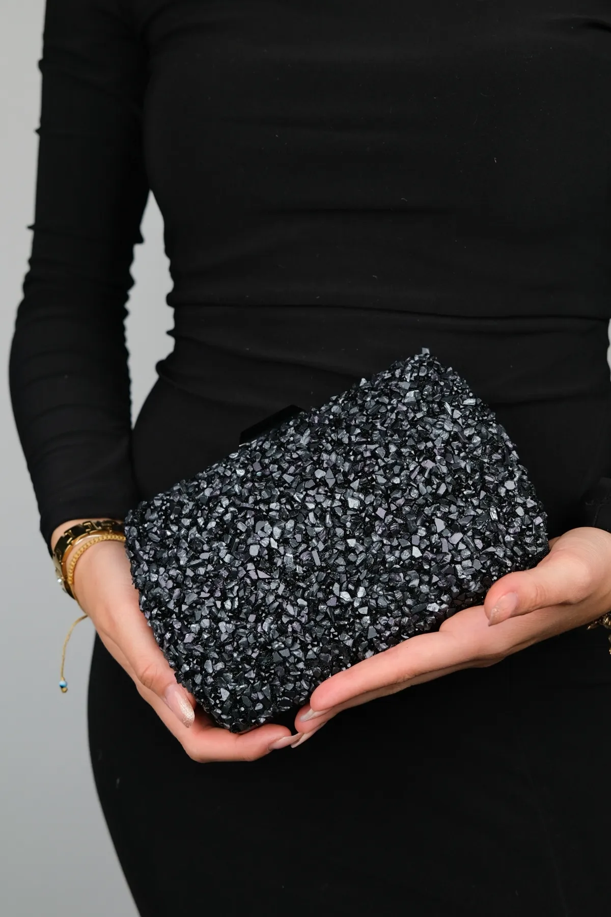 LuviShoes  SEUL Abendtasche für Damen, Schwarz, Kieselstein