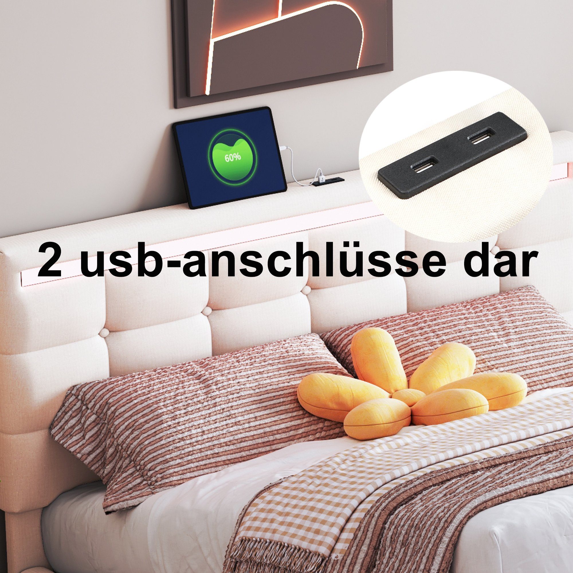 HAUSS SPLOE Polsterbett Polsterbett Funktionsbett Bettrahmen Jugendbett (140 * 200 ohne Matratze, Gepolstertes Plattformbett mit Stauraum), Hochwertiges Material