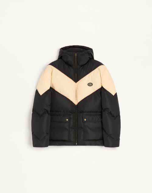 Valentino letvægts nylon dunjakke med hætte, indlagt V- og V-logomærke