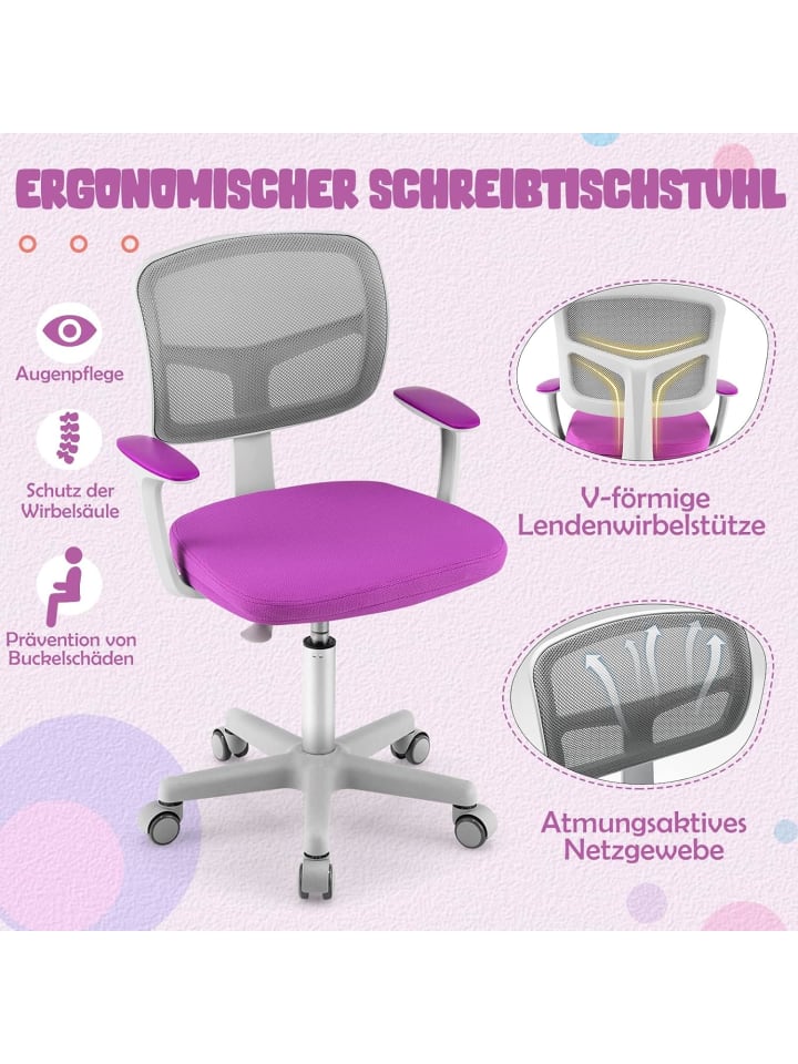 COSTWAY Schreibtischstuhl 3-10 Jahren Drehbar in Flieder günstig kaufen onesize