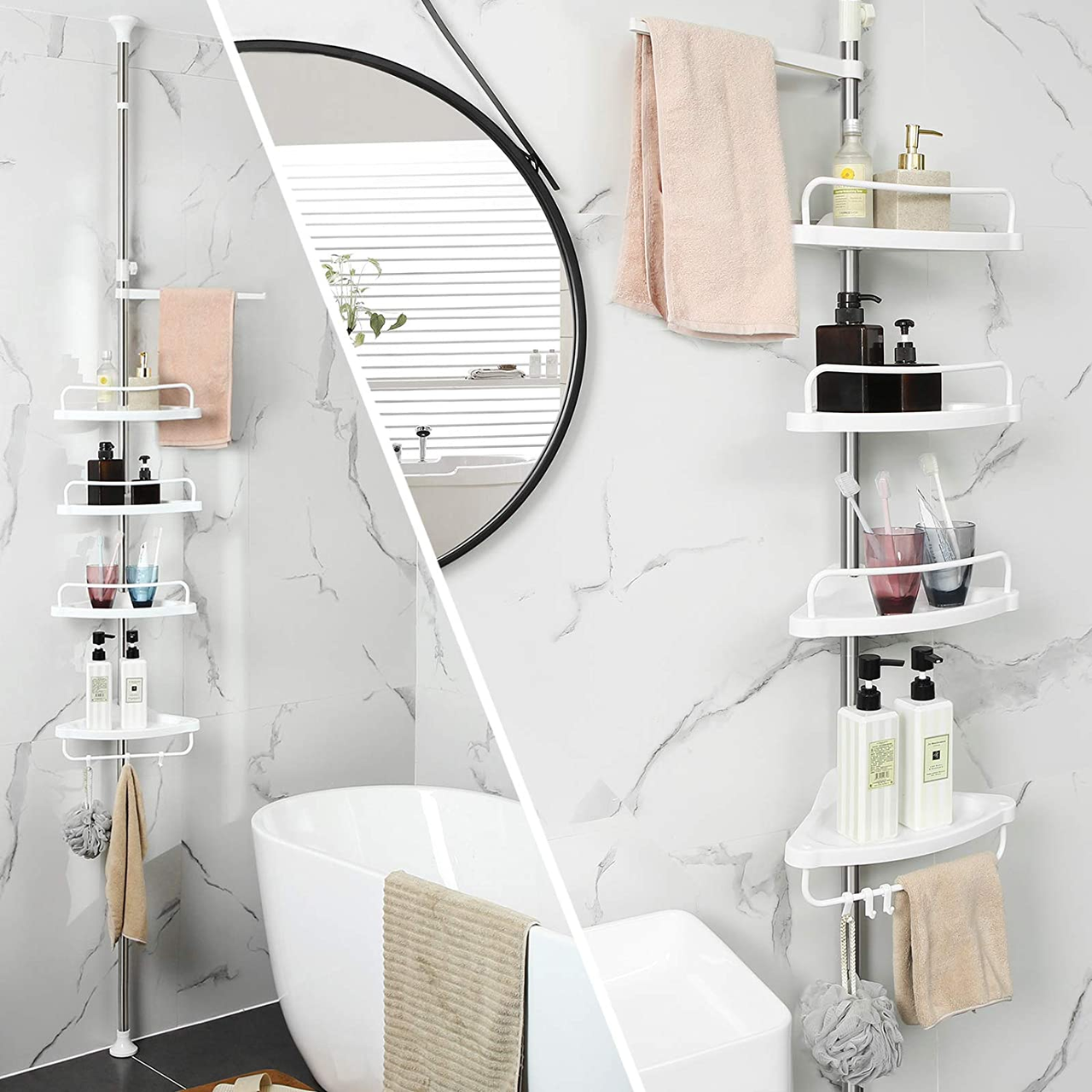Songmics Verstellbare Badezimmer-Eckablage, 95–300 cm