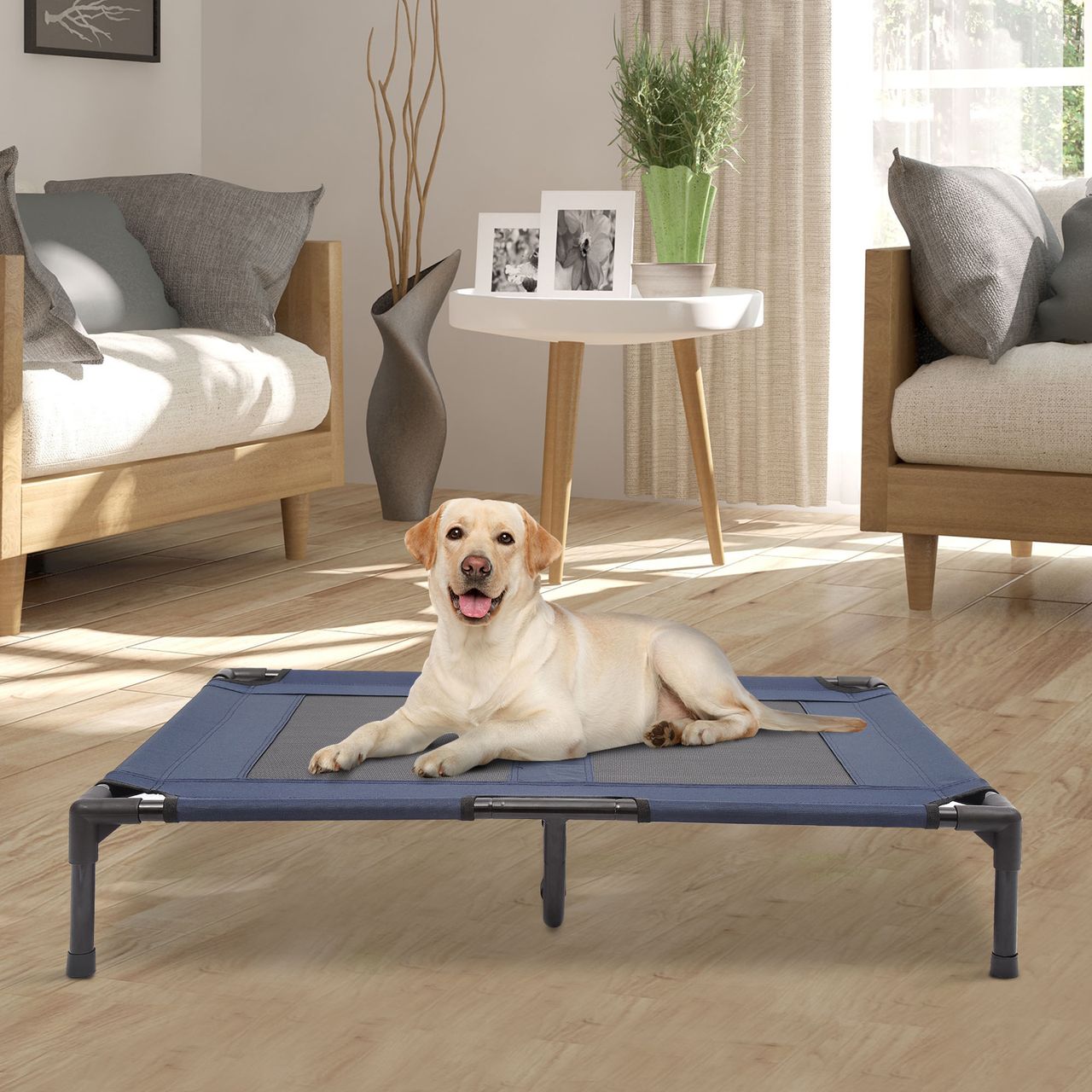 PawHut Hundebett Hundeliege Outdoor Katzenbett Haustierbett Metall 600D Oxford